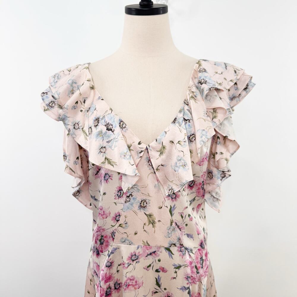 LoveShackFancy Frankie Dress Cream Silk Floral Ruffle Cottage Core Boho Size 6 - Picture 4 of 16